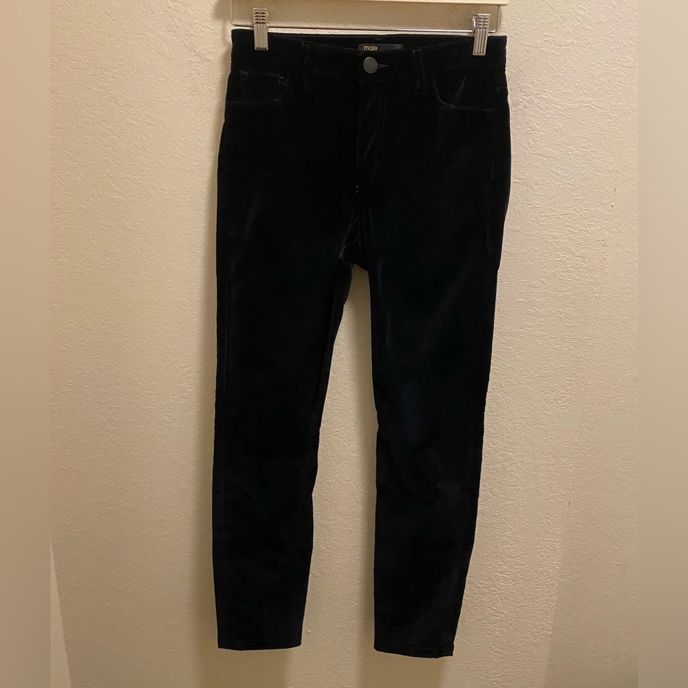 Maje Blue Velvet Slim Fit Skinny Stretch High Rise Pants Size 24/XS/0 - Picture 2 of 9